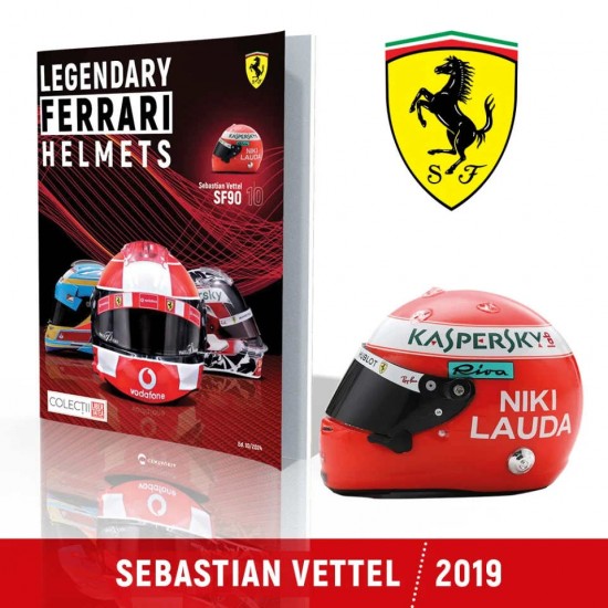 Macheta casca pilot Sebastian Vettel – 2019 ARAI GP-7 Nr.10, 1:5 Colectia Casti F1 FERRARI Centauria Libertatea