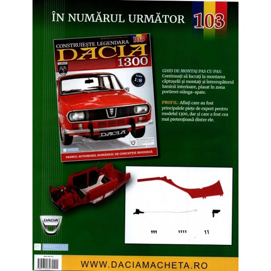 Macheta auto Dacia 1300 KIT Nr.102 - elemente interior part1, scara 1:8 Eaglemoss