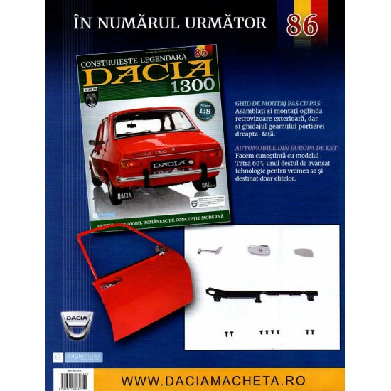 Macheta auto Dacia 1300 KIT Nr.85 - elemente portiera dr-fata part1, scara 1:8 Eaglemoss