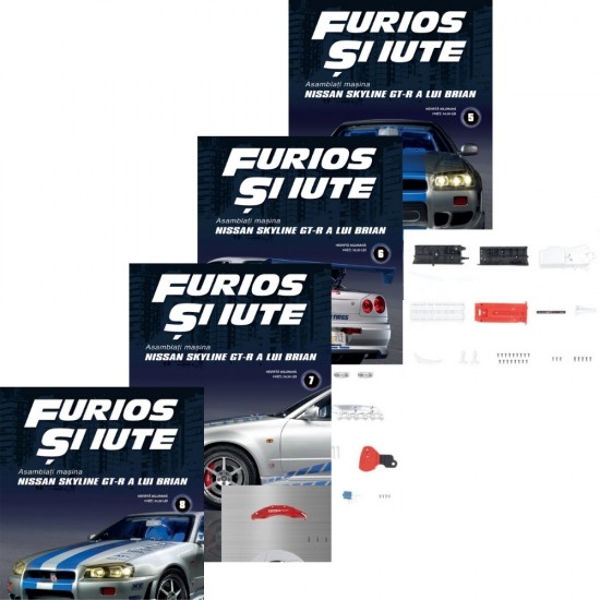 PACHETUL #2 : Macheta auto Nissan Skyline GT-R (R34) KIT Nr.05 - 08, scara 1:8, DeAgostini