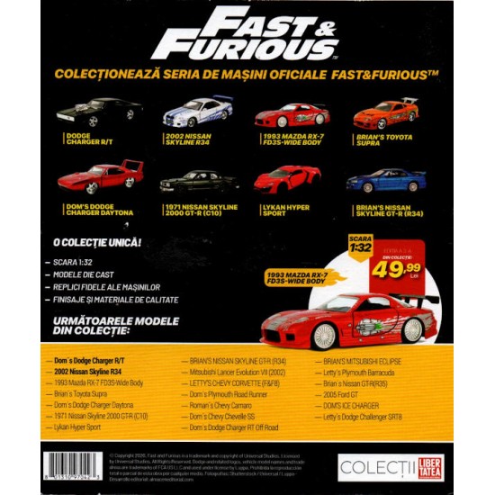 Macheta auto Mazda RX-7 Dom  Nr 03 – Fast & Furious, 1:32 Jada Libertatea