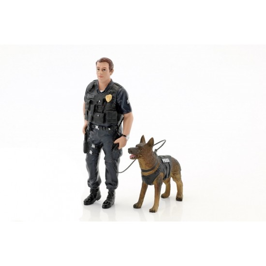 Figurina barbat politie unitate K9, 1:18 American Diorama
