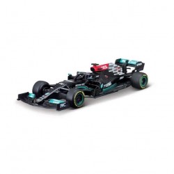 Macheta auto Mercedes-Benz F1 W12 M12 EQ Power+ Team AMG Petronas N44 2021 Lewis Hamilton cu vitrina si pilot, 1:43 Bburago Signature