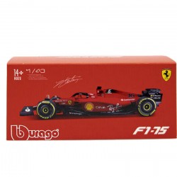 Macheta auto Ferrari F1 F1-75 Team Scuderia Ferrari N55 2022 Carlos Sainz Jr cu vitrina si pilot, 1:43 Bburago Signature