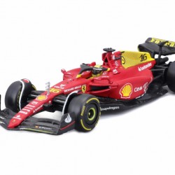 Macheta auto Ferrari F1 F1-75 Team Scuderia Ferrari N55 Season 2022 Carlos Sainz Jr. cu vitrina si pilot, 1:24 Bburago Signature