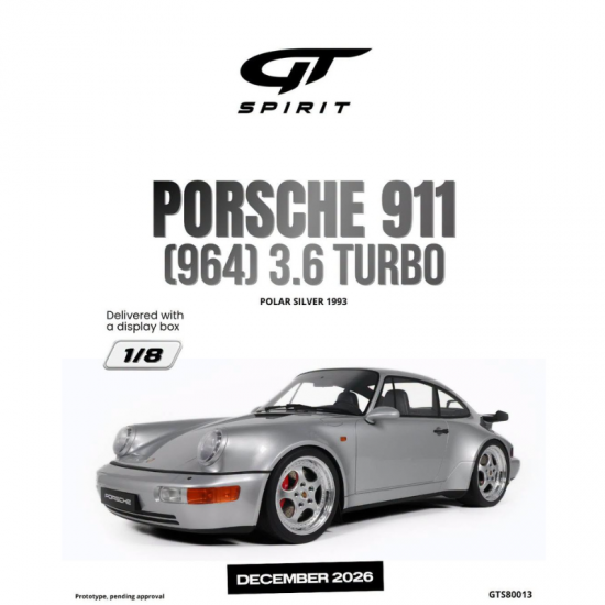 PRECOMANDA : Macheta auto Porsche 911 (964) 3.6 Turbo, Polar Silver, 1993, GTS80013, 1:8, GT Spirit