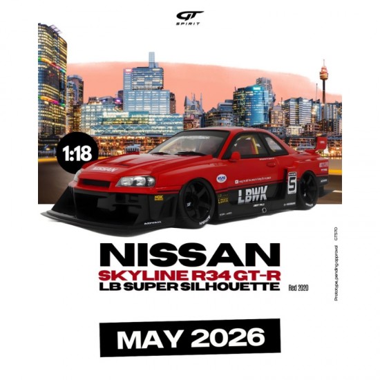 Macheta auto Nissan Skyline R34 GT-R LB Super Silhouette, Red, 2020, GT570, 1:18, GT Spirit
