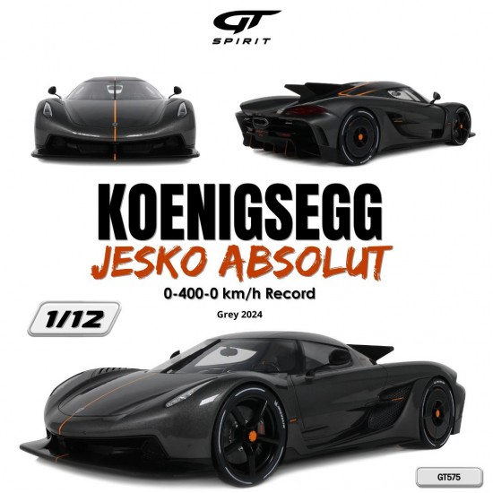 Macheta auto Koenigsegg Jesko Absolut 0-400 km/h Record, Grey, 2024, GT575, 1:12, GT Spirit