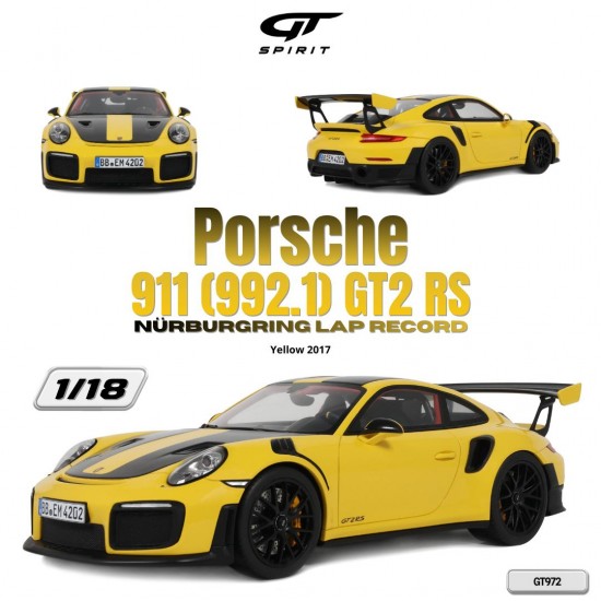 Macheta auto Porsche 911 [992.1] GTS2 RS Nurburgring Lap Record, Yellow, 2017, GT972, 1:18, GT Spirit
