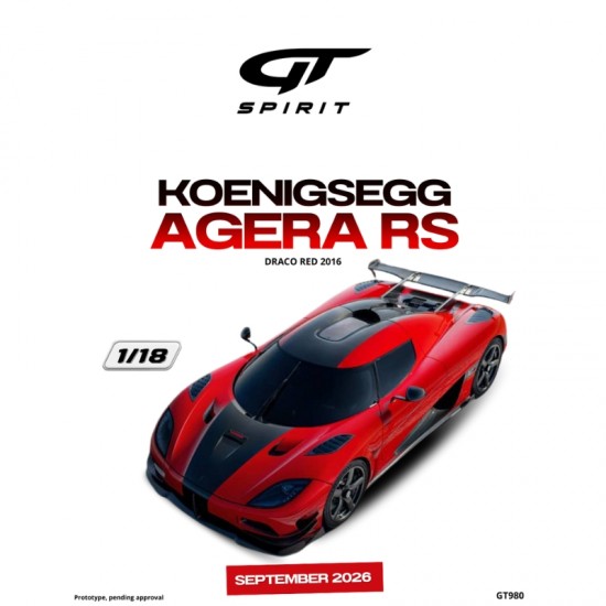 PRECOMANDA : Macheta auto Koenigsegg Agera RS, Draco Red, 2016, GT980, 1:18, GT Spirit