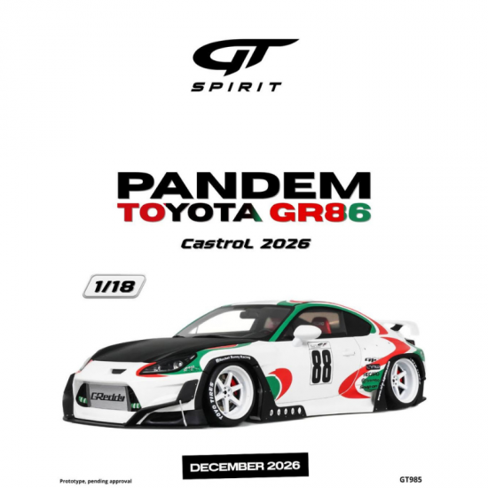 PRECOMANDA : Macheta auto Pandem Toyota GR86 Castrol, 2026, GT985, 1:18, GT Spirit