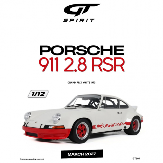 PRECOMANDA : Macheta auto Porsche 911 2,8 RSR, grand Prix White, 1973, GT604, 1:12, GT Spirit