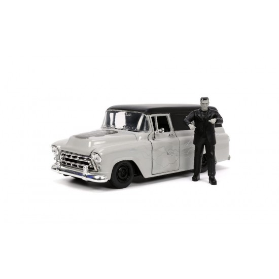 Macheta auto Chevrolet Suburban Frankenstein, silver 1957, 1:24 Jada