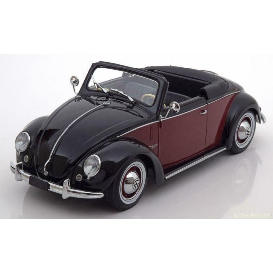 Macheta auto Volkswagen Beetle 1200 Convertible 1949 visiniu LE 1000 pcs – cu acoperis detasabil, 1:18 KK Scale