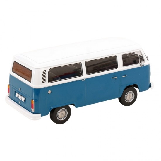 Macheta auto Volkswagen Bus T2b, 1972, alb/albastru, 1:18, KK Scale