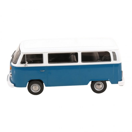 Macheta auto Volkswagen Bus T2b, 1972, alb/albastru, 1:18, KK Scale