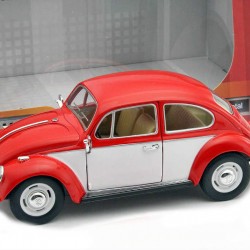 Macheta auto Volkswagen Classic Beetle rosu/alb 1967, 1:24 Kinsmart