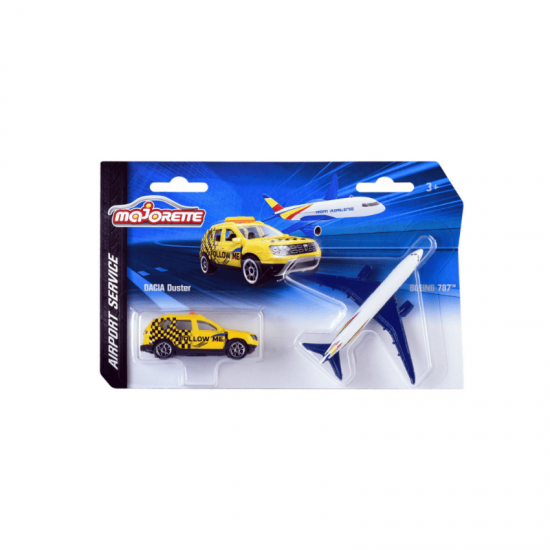 Macheta auto + macheta avion Dacia Duster Follow Me + Boeing 747, 1:64, Majorette