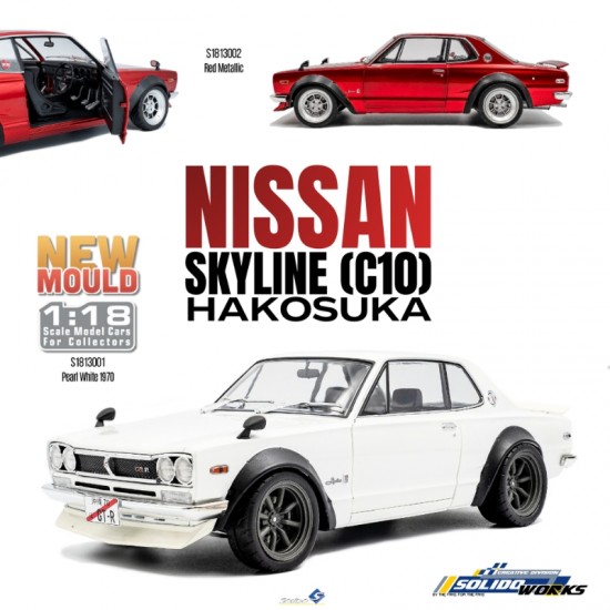 Macheta auto Nissan Skyline (C10) Hakosuka Solido Works, Pearl White, 1970, 1:18, Solido