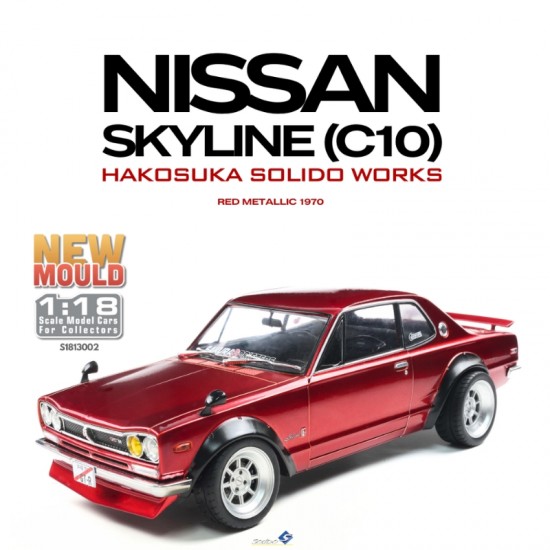 Macheta auto Nissan Skyline (C10) Hakosuka Solido Works, Red Metallic, 1970, 1:18, Solido