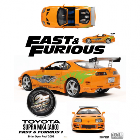 PRECOMANDA : Macheta auto Toyota Supra MK4 (A80) Fast & Furious 1, Brian Open Roof, 2001, 1:18, Solido