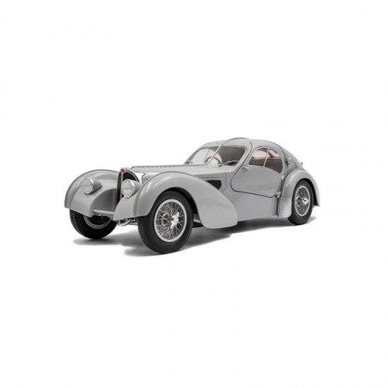 Macheta auto Bugatti Atlantic Type 57, Mat Silver, 1937, 1:18, Solido 