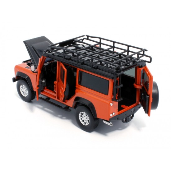 Macheta auto Land Rover Defender 110 portocaliu, pull back, lumini, sunet, 1:32 Tayumo
