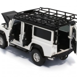 Macheta auto Land Rover Defender 110 alb, pull back, lumini, sunet, 1:32 Tayumo