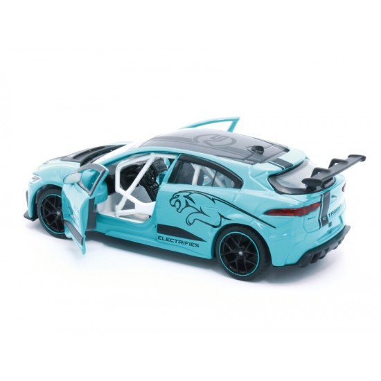 Macheta auto Jaguar I-pace Etrophy albastru, pull back, 1:36 Tayumo