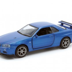 Macheta auto Nissan GTR R34 v_spec 2 albastru, pull back, 1:36 Tayumo