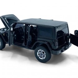 Macheta auto Jeep Wrangler Sahara Unlimited negru, lumini, sunet, 1:32 Tayumo