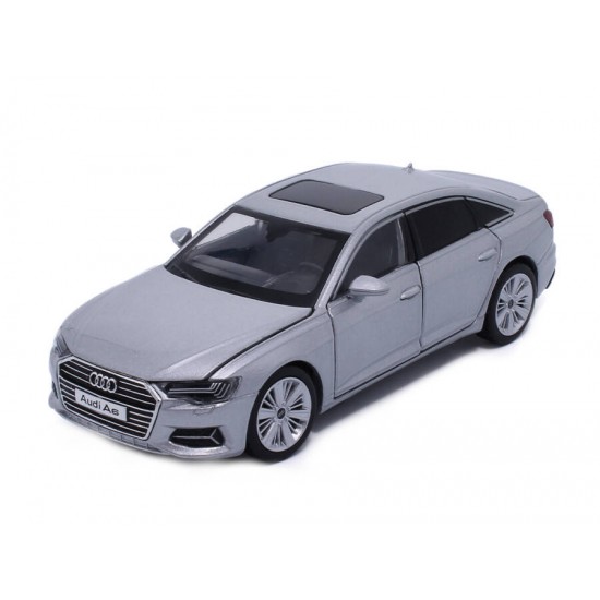 Macheta auto Audi A6 2020 silver, lumini, sunet, directie activa, 1:32 Tayumo